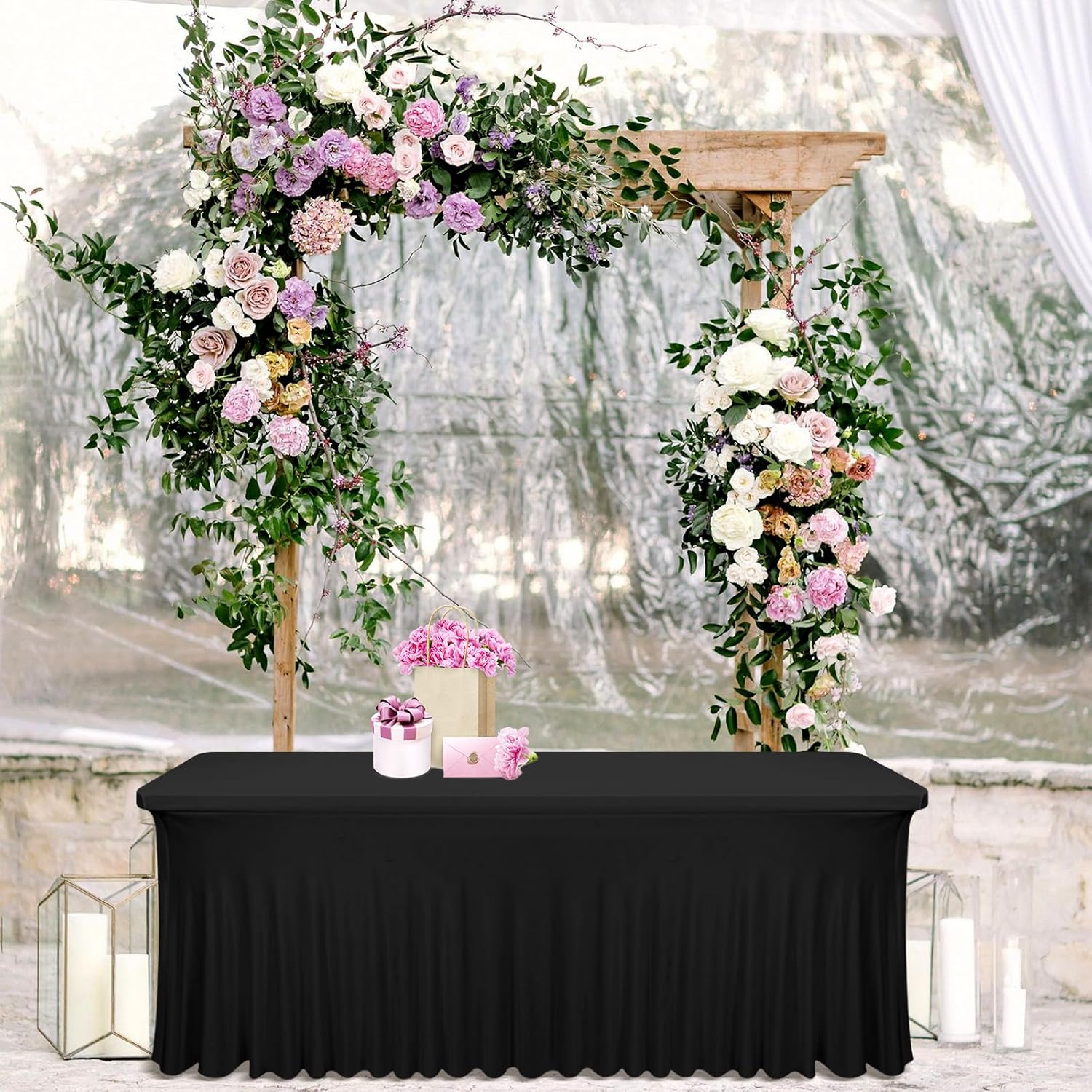 Stretch-Tischdecke für Buffettisch mit Rand schwarz inkl. Reinigung mieten in Bielefeld