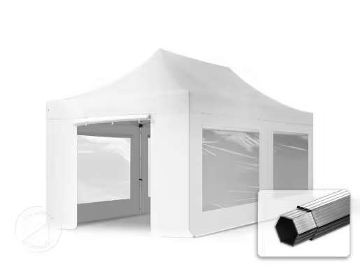 🎪 Faltpavillon, Faltzelt PRO 3x6m mit Seitenteile in weiß mieten